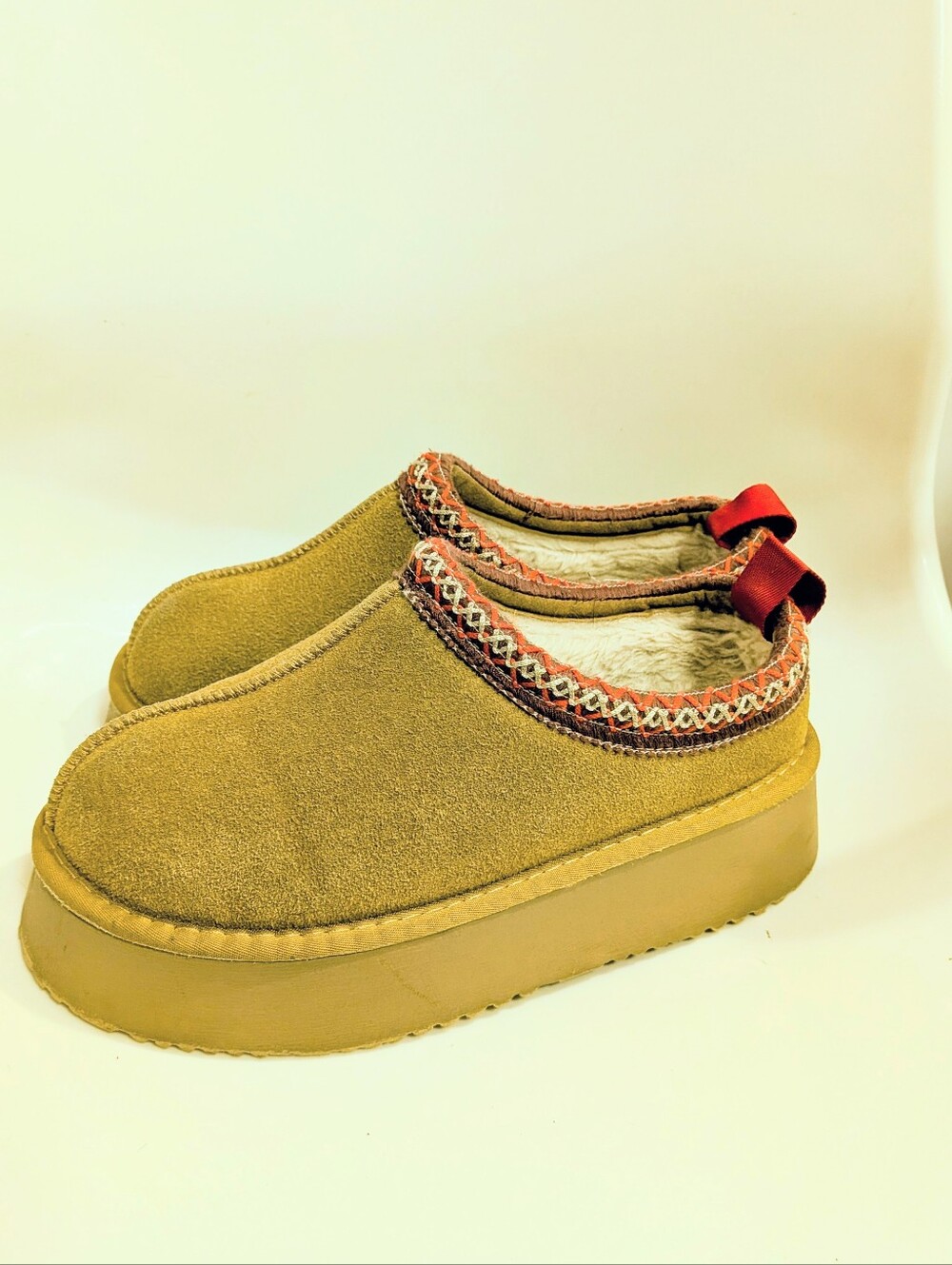 Cozy Slip-On Suede Platform Clog - Tan